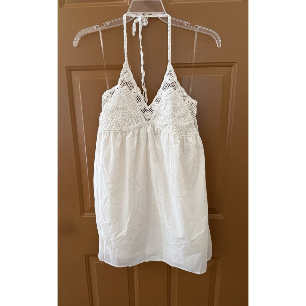 Wild Fable Women's Crochet Triangle Halter Babydoll Mini Dress Sz L White NWT